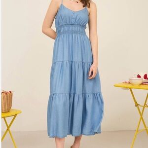 Blu Pepper Light Blue Tiered Maxi Dress